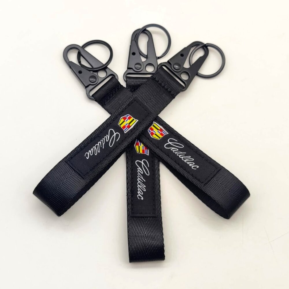 Cadillac Logo Woven Embroidered Short Keychain Lanyard With Eagle Hook